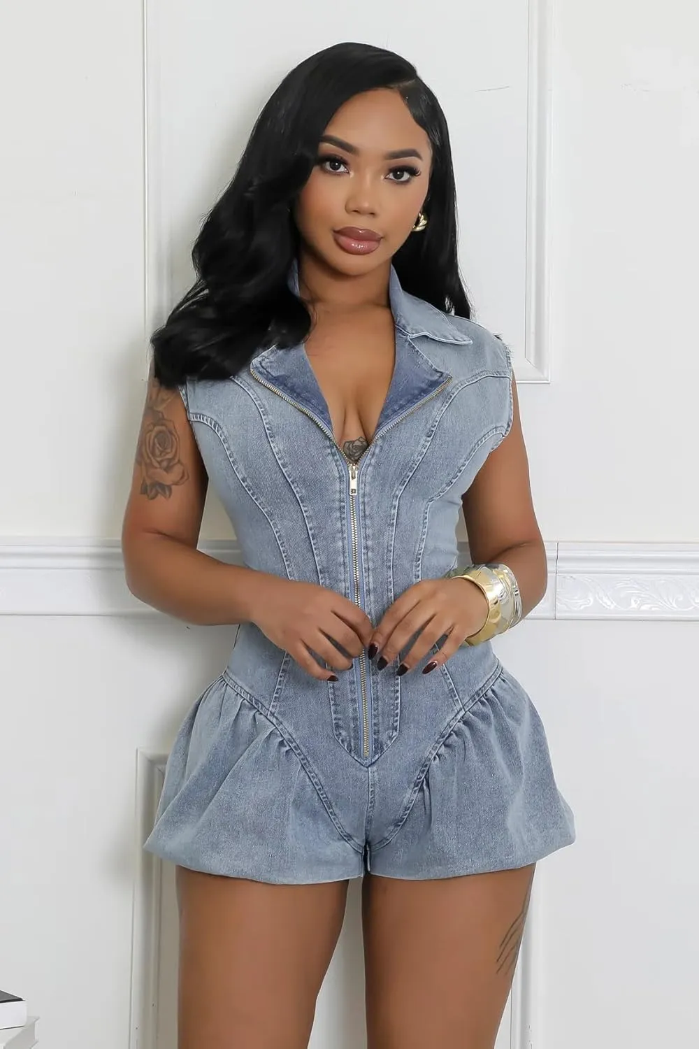 Mandonce Denim Jumpsuit for Women Sleeveless Elastic Skinny Distressed Jean Shorts Wide Leg Bubble Romper Shorts Sexy Outfit