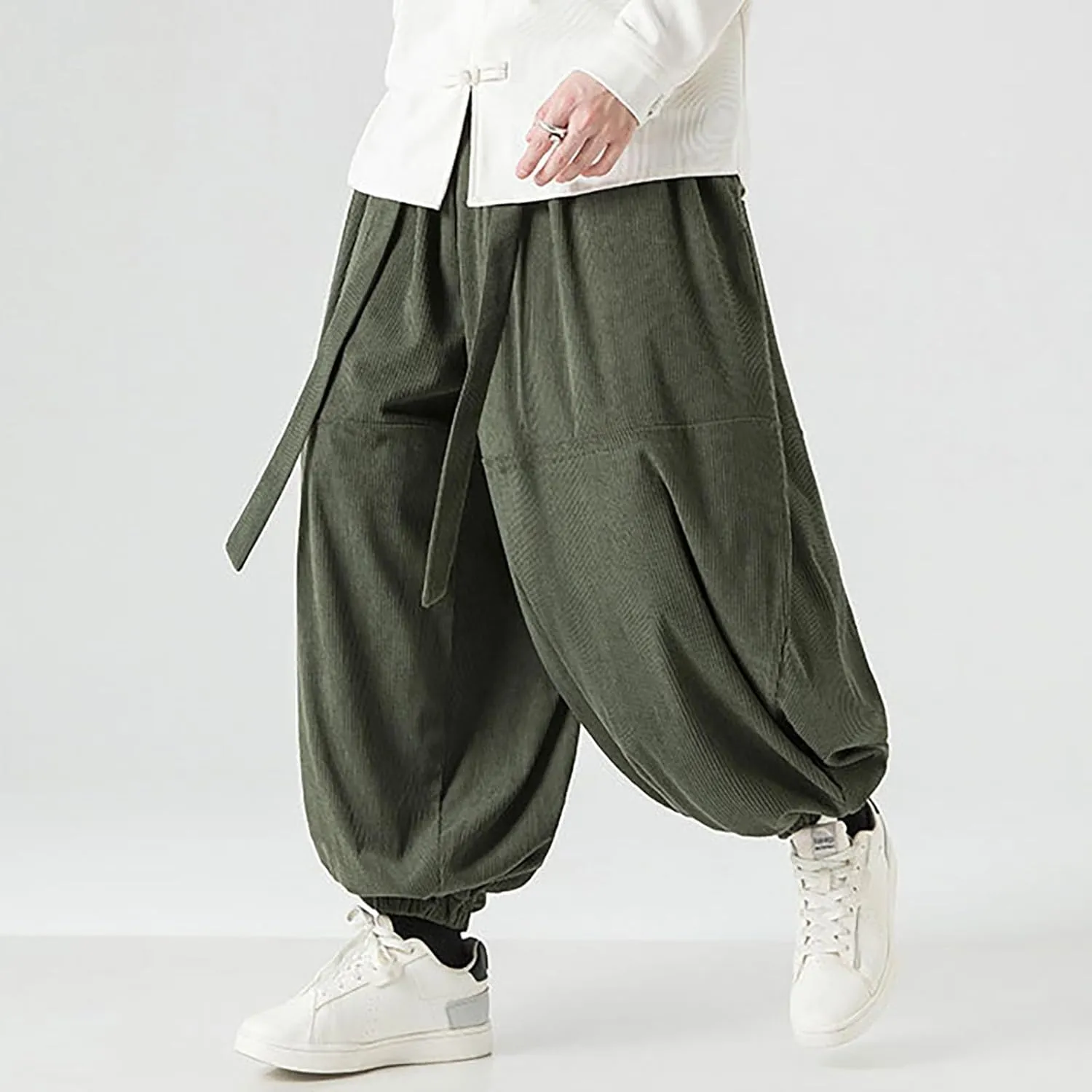 Men 2023 Hippie Harem Pant Baggy Linen Boho Yoga Drop Crotch Trouser Lightweight Drawstring Elastic Waist Yoga Trouser