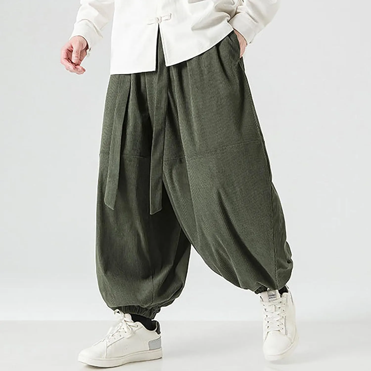 Men 2023 Hippie Harem Pant Baggy Linen Boho Yoga Drop Crotch Trouser Lightweight Drawstring Elastic Waist Yoga Trouser