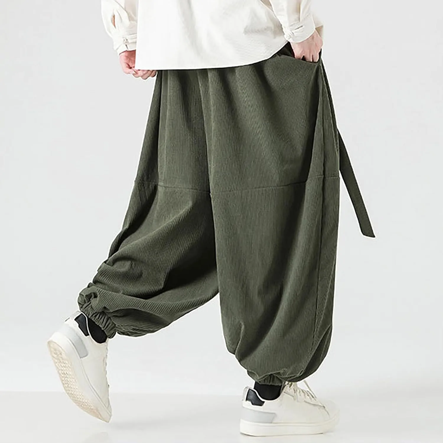 Men 2023 Hippie Harem Pant Baggy Linen Boho Yoga Drop Crotch Trouser Lightweight Drawstring Elastic Waist Yoga Trouser
