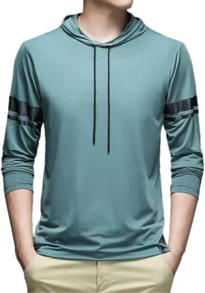 Men Casual Long Sleeve T-Shirts Hooded Thin Quick Dry Breathable Ice Silk Outdoor Tshirts