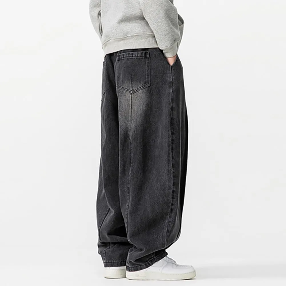Mens Baggy Denim Harem Pants Elastic Waist Wide Leg Loose Jeans