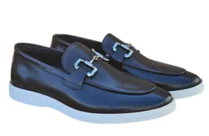 Men's Black Leather Horsebit Loafers with Sporty White Sole