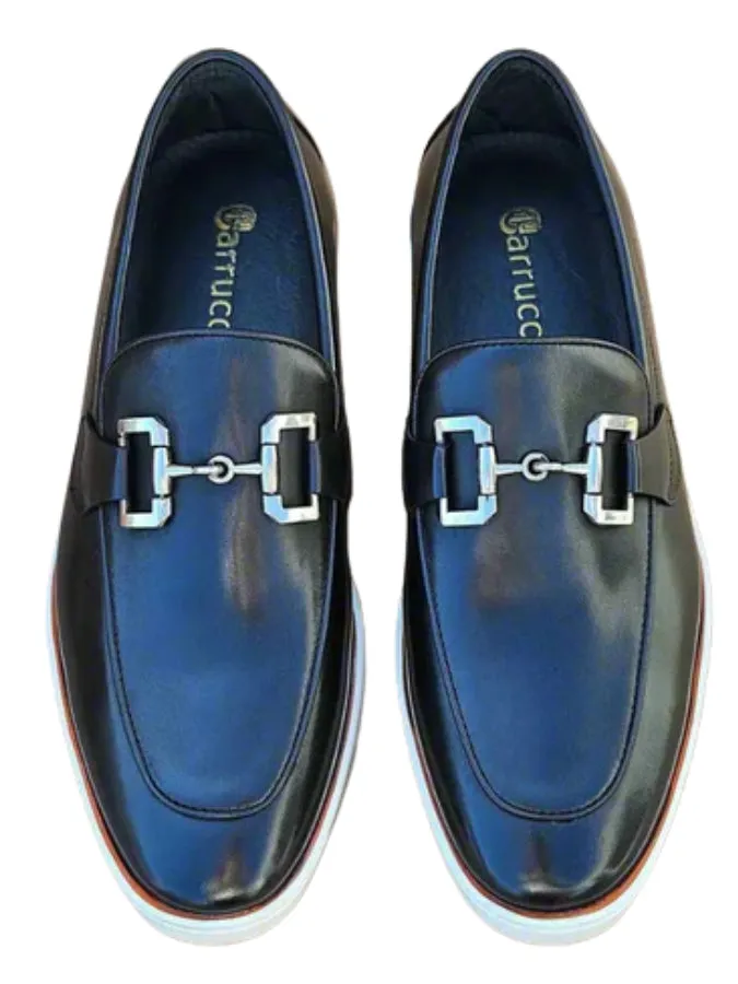 Men's Black Leather Horsebit Loafers with Sporty White Sole