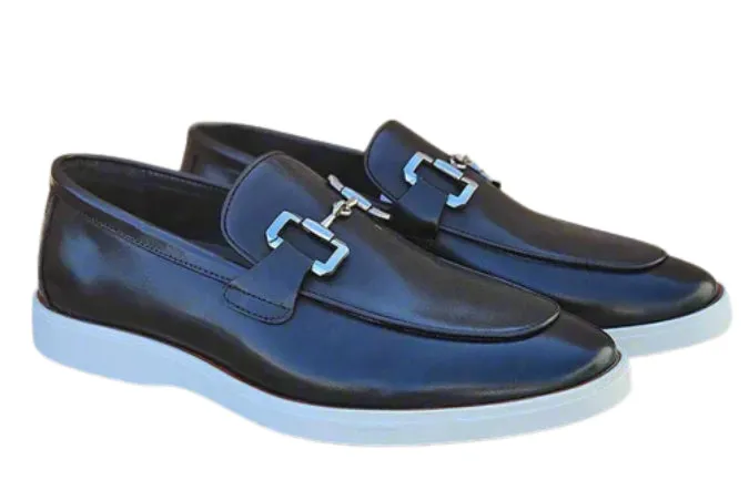 Men's Black Leather Horsebit Loafers with Sporty White Sole