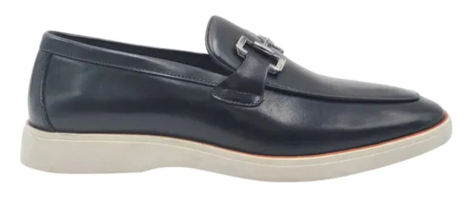Men's Black Leather Horsebit Loafers with Sporty White Sole