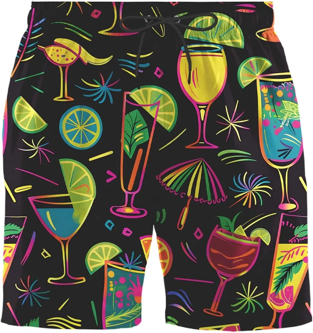 Men's Button Shirt Beach Shorts Set, Hawaiian Short Sleeve Shirt Quick Dry Beach Shorts 2 Pcs with Bucket Hat