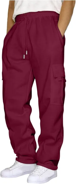 Men's Cargo Sweatpants Heavyweight Fleece Joggers Loose Fit Open Bottom Casual Workout Athletic Pants with Pockets