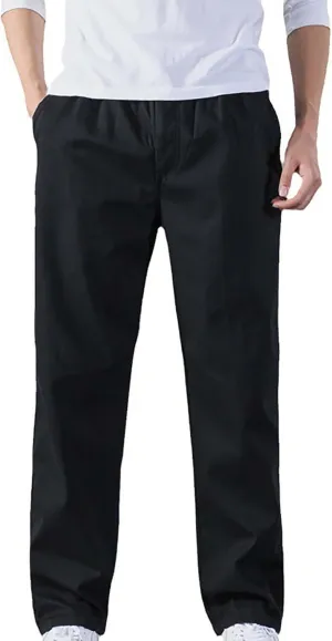 Mens Casual Cargo Pants Loose Fit Open Bottom Outdoor Hiking Pants for Men Elastic Waist Straight Leg Work Trousers