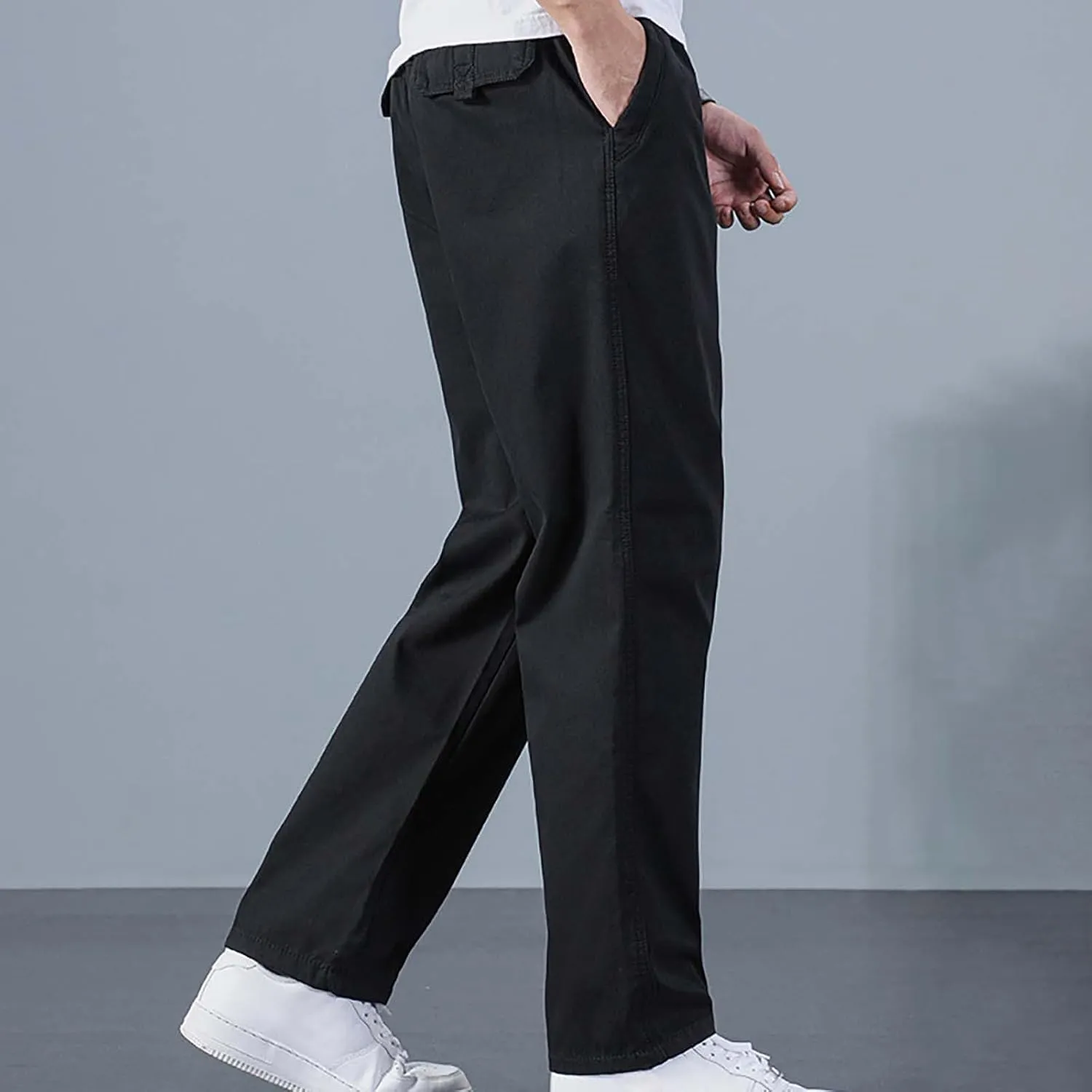 Mens Casual Cargo Pants Loose Fit Open Bottom Outdoor Hiking Pants for Men Elastic Waist Straight Leg Work Trousers