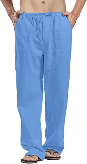 Men's Cotton Linen Athletic Gym Pants Stretch Elastic Waist Joggers Hiking Hunting Work Trousers Beach Pants Chinos Pants Men Mens Activewear Pants