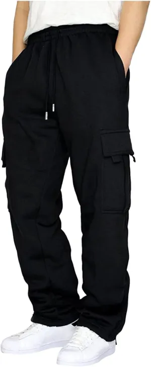 Men's Flap Pocket Side Solid Cargo Pants Mens Super Skinny Stretch Trousers Fleece Lined Joggers Mens Fashion Clothes for Men