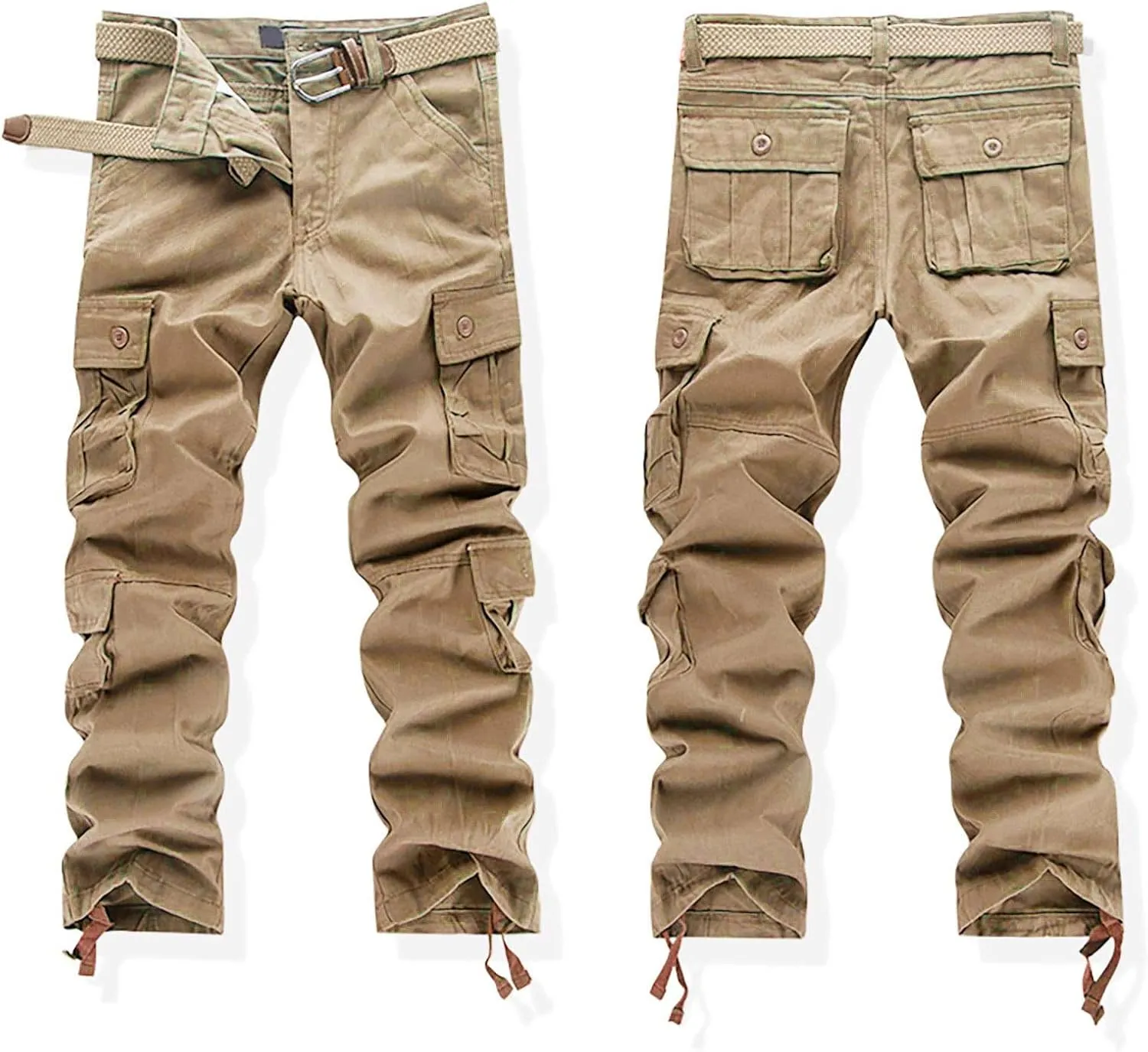 Men's Fleece Sweatpants Pants Men's Elastic Multi Pocket Pants Outdoor Straight Tube Quick Dry Cargo Hiking Pants