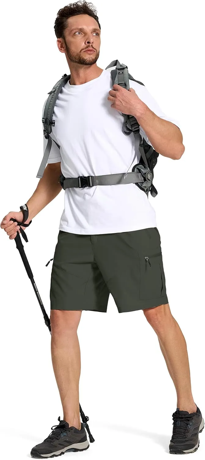 Mens Hiking Cargo Shorts with 6 Zipper Pockets 9" Quick-Dry Lightweight Short for Golf Casual Fishing