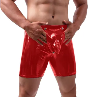 Mens PU Leather Removable Pouch UnderwearSee Through Boxer High Waisted BriefsErotic Panty Clubwear Trunks Shorts