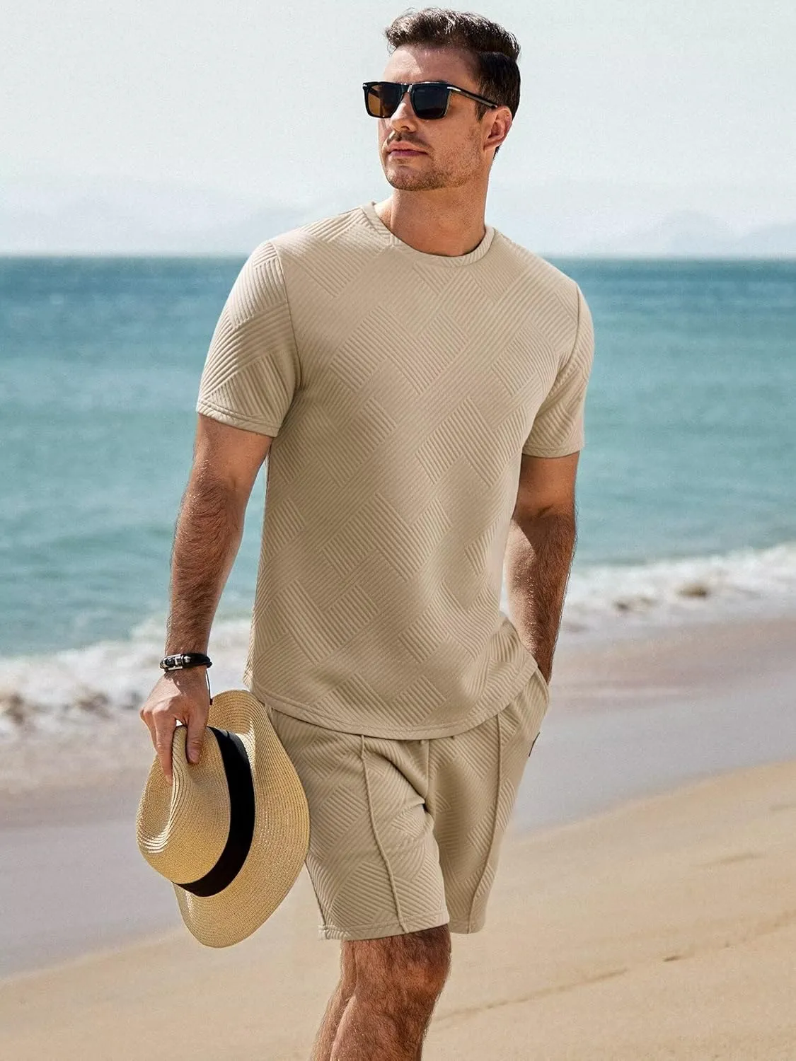 Mens Short Sets 2 Piece Outfits Summer Casual T Shirts and Shorts Tracksuit Sets with Pockets