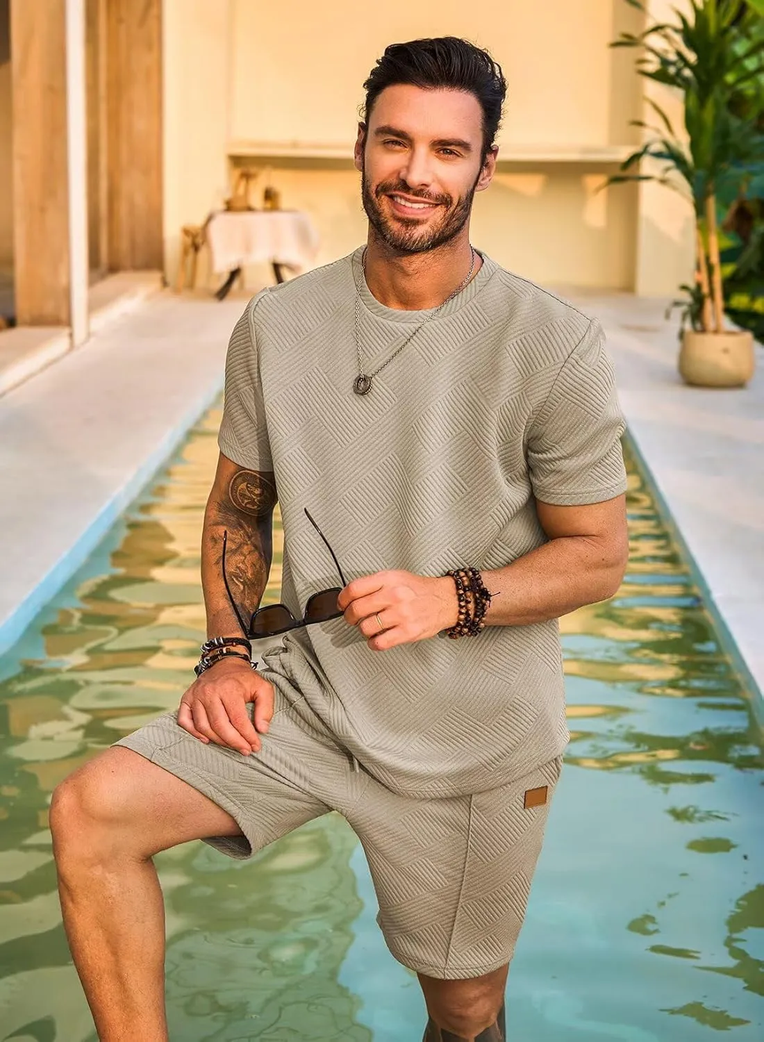 Mens Short Sets 2 Piece Outfits Summer Casual T Shirts and Shorts Tracksuit Sets with Pockets