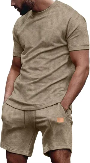 Mens Short Sets 2 Piece Outfits Summer Casual T Shirts and Shorts Tracksuit Sets with Pockets