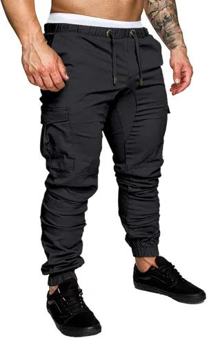 Mens Slim Fit Cargo Sweatpants with Pockets Workout Gym Lightweight Sweat Pants Elastic Waist Sweat Pants Trouser