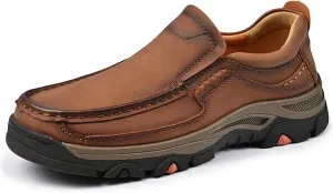 Men's Slip on Leather Loafers for Men Non Slip Waterproof Comfortable Walking Shoes, Lightweight Breathable Casual Driving Shoes