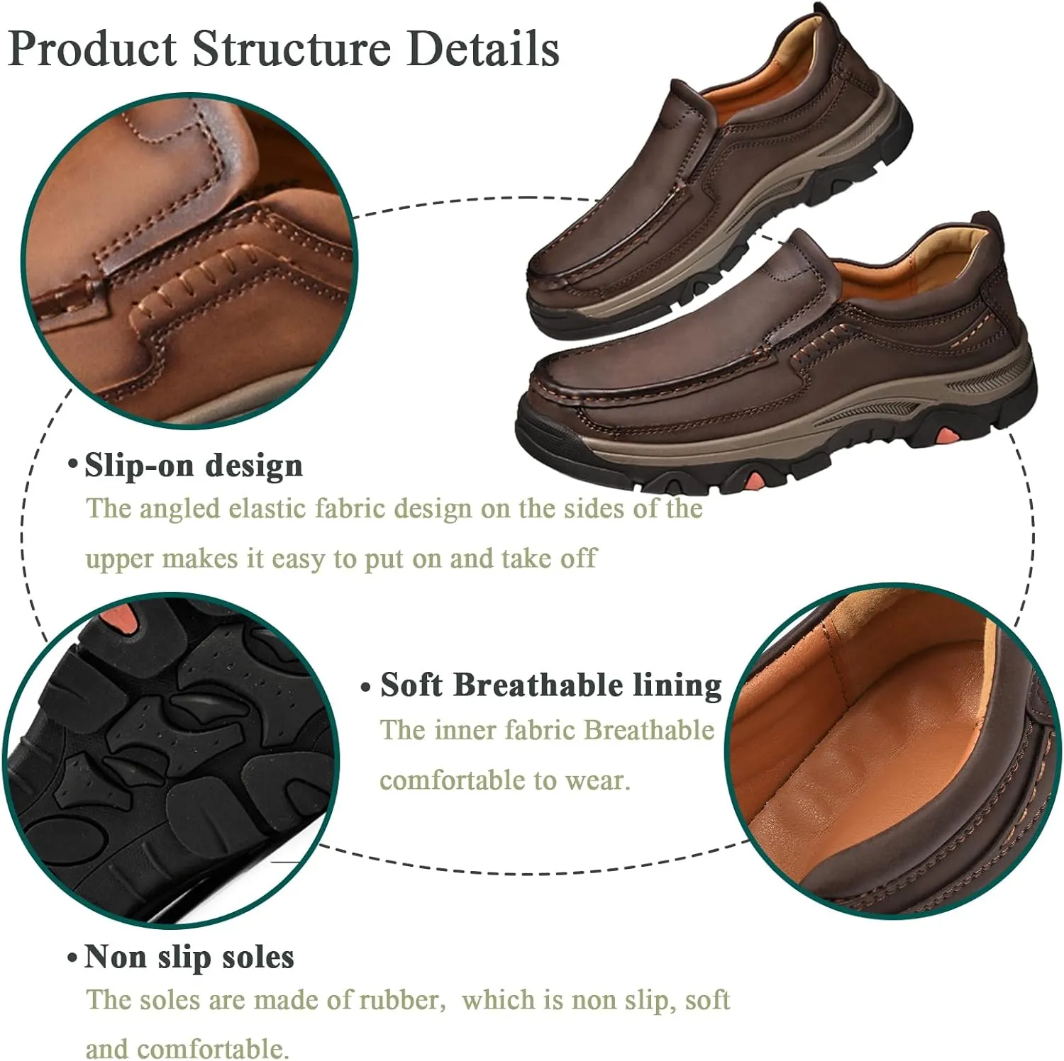 Men's Slip on Leather Loafers for Men Non Slip Waterproof Comfortable Walking Shoes, Lightweight Breathable Casual Driving Shoes