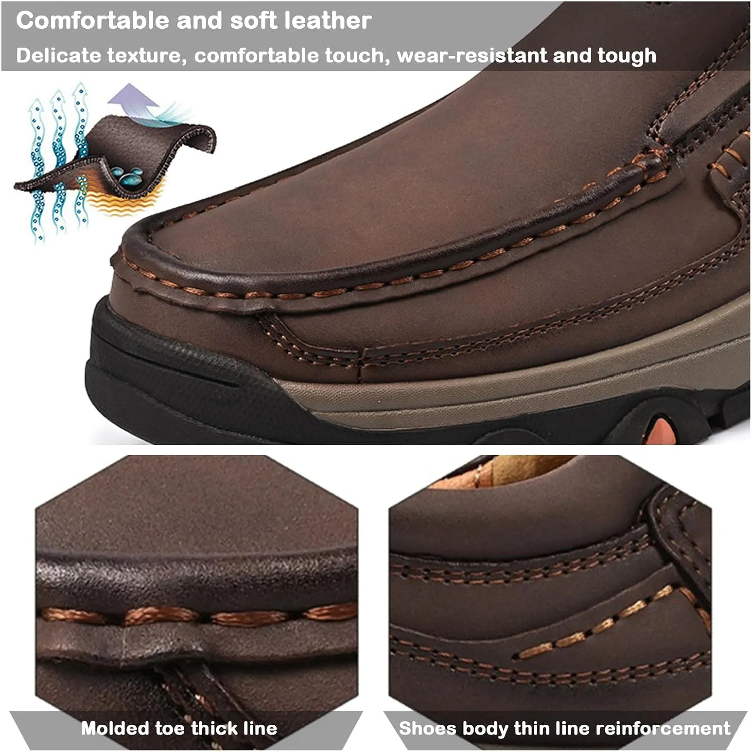 Men's Slip on Leather Loafers for Men Non Slip Waterproof Comfortable Walking Shoes, Lightweight Breathable Casual Driving Shoes
