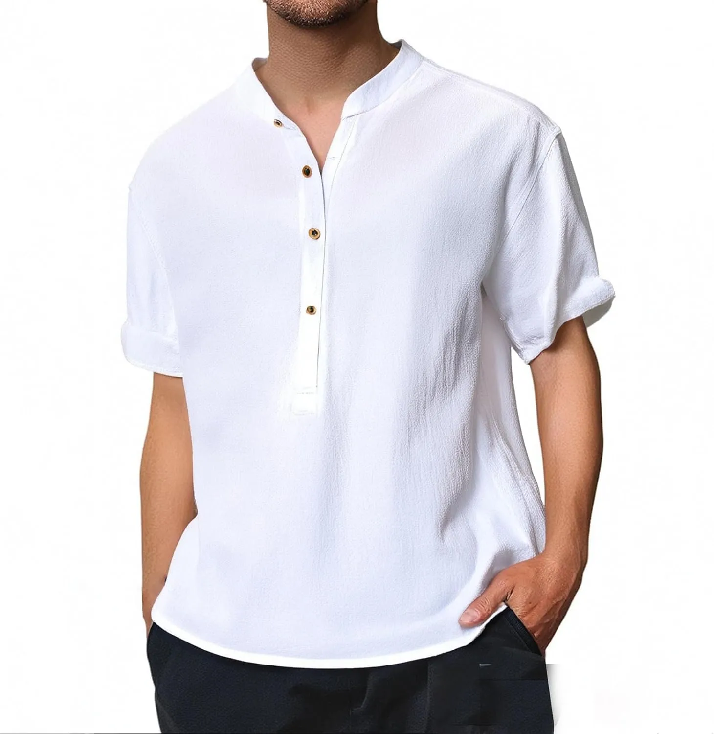 Men's Summer Shirts Short Sleeve Semi Button Down Button Down Shirt Solid Color Blouse Casual Linen Undersirts