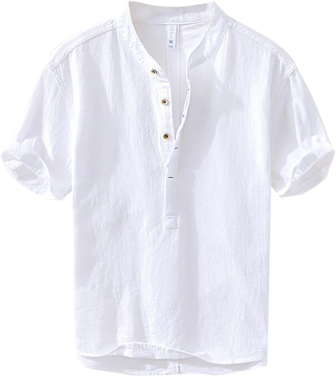 Men's Summer Shirts Short Sleeve Semi Button Down Button Down Shirt Solid Color Blouse Casual Linen Undersirts
