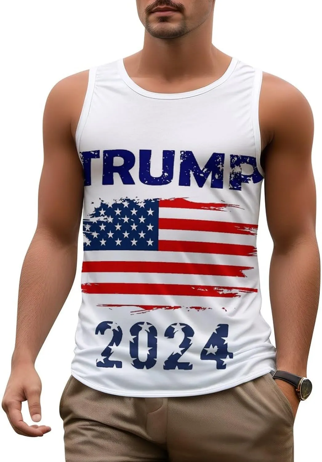 Mens Tank Tops Trump Casual Summer T-Shirts Beach Sleeveless Shirt Lightweight Casual Tee Shirt