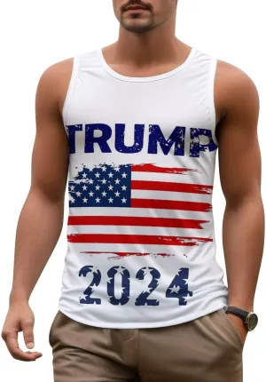 Mens Tank Tops Trump Casual Summer T-Shirts Beach Sleeveless Shirt Lightweight Casual Tee Shirt