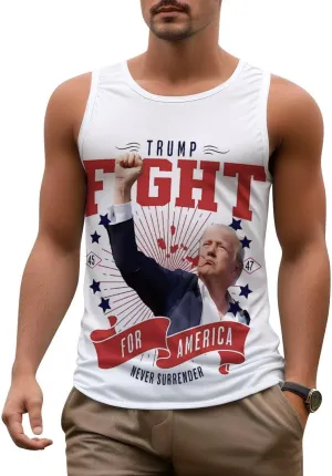 Mens Tank Tops Trump Casual Summer T-Shirts Beach Sleeveless Shirt Lightweight Casual Tee Shirt