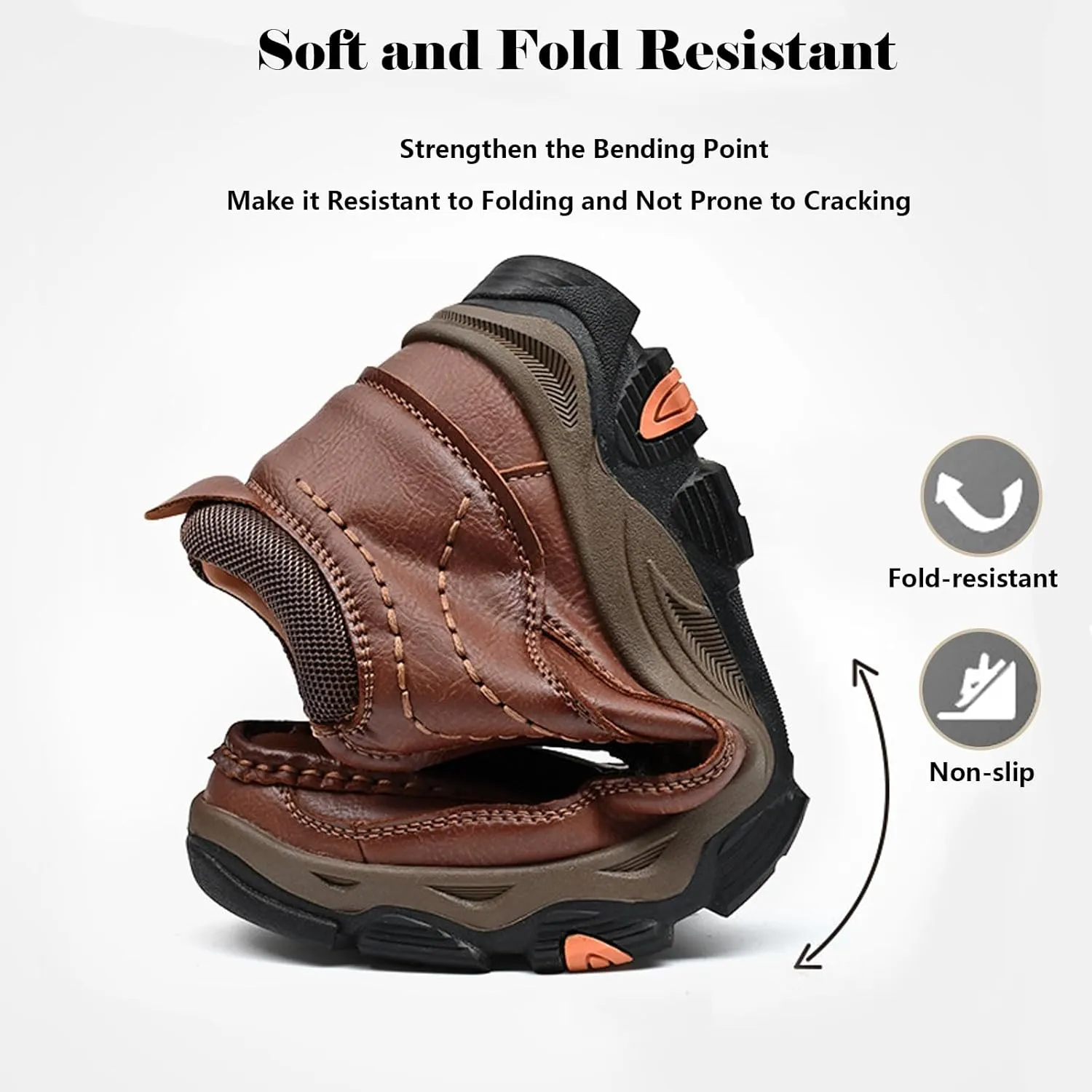 Men's Waterproof Hiking Boots, Men Leather Slip-On Loafers, Non-Slip Walking Shoes, Outdoor Trekking Camping Sneakers, for Travel, Camping, Running