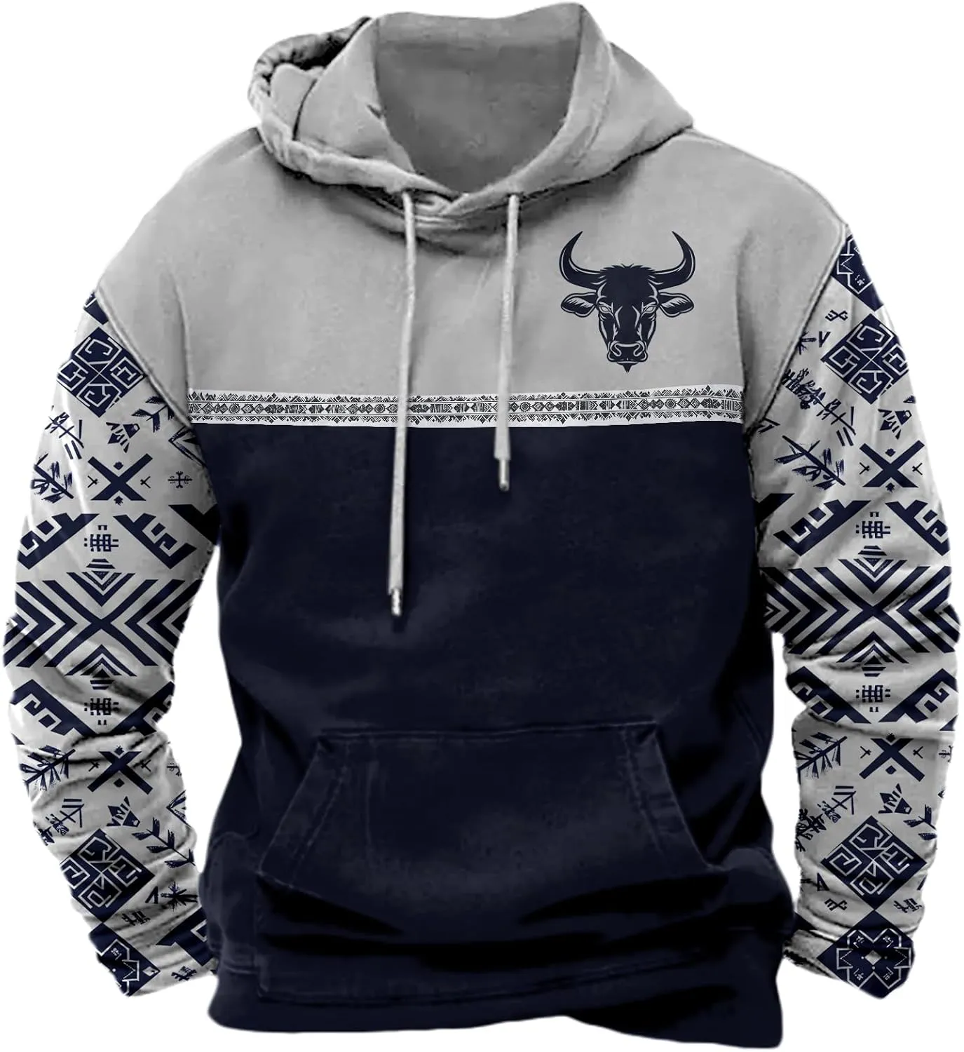 Men's Western Aztec Hoodie Vintage Oversized Cowboy Hooded Sweatshirts Casual Graphic Country Hoodies with Pocket