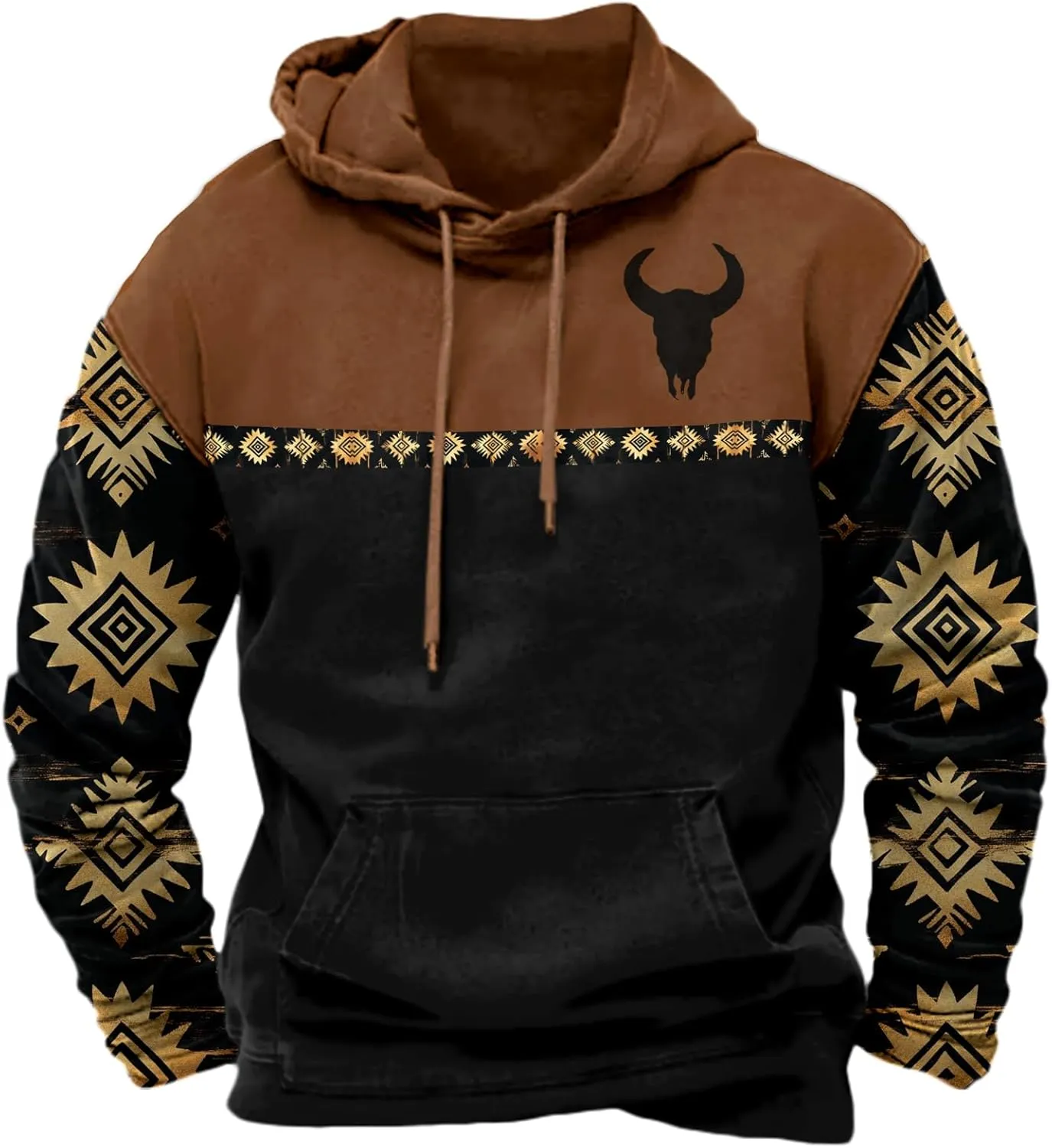 Men's Western Aztec Hoodie Vintage Oversized Cowboy Hooded Sweatshirts Casual Graphic Country Hoodies with Pocket