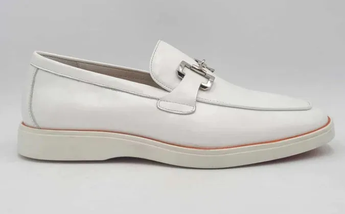 Men's White Leather Horsebit Loafers with Sporty White Sole