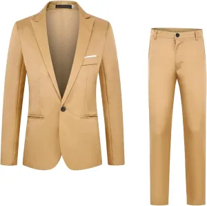 Mens Work Suits 2 Piece Slim Fit Suit Set One Button Business Prom Formal Dress Suit Blazer Jacket Pants Set M-5XL