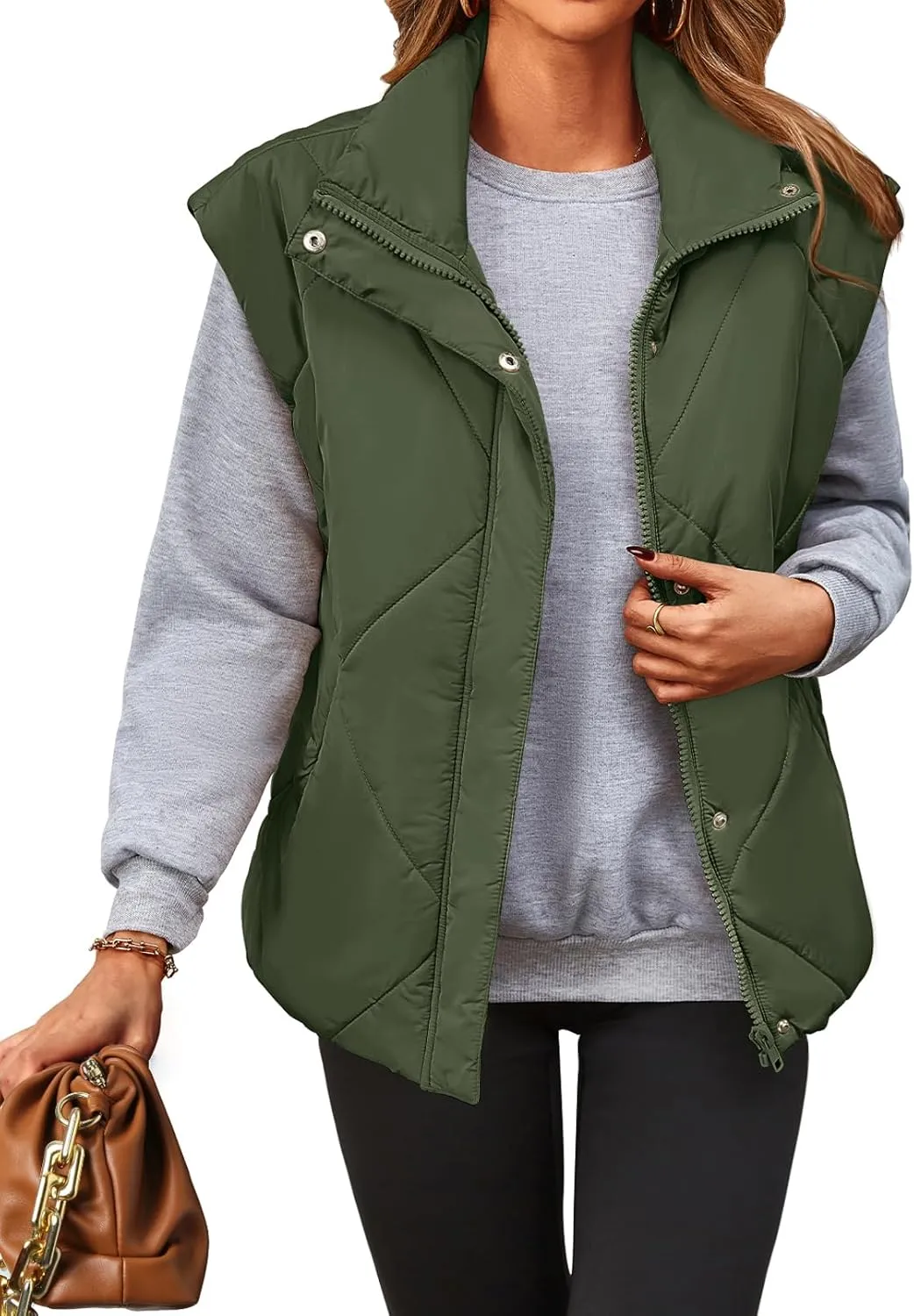 MEROKEETY Women's 2024 Winter Puffer Vest Quilted Stand Collar Zip Up Padded Gilet Coat with Pockets