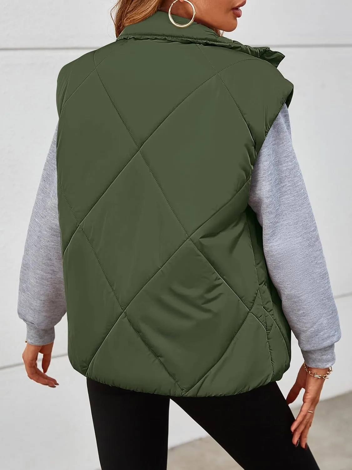 MEROKEETY Women's 2024 Winter Puffer Vest Quilted Stand Collar Zip Up Padded Gilet Coat with Pockets