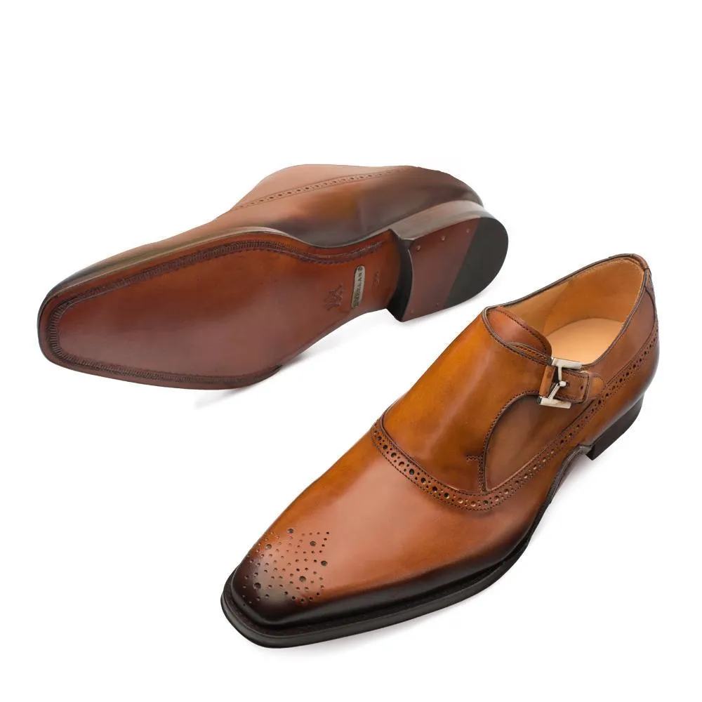 Mezlan 9730 Phillipe Men's Shoes Cognac Calf-Skin Leather Monk-Strap Loafers (MZS3336)