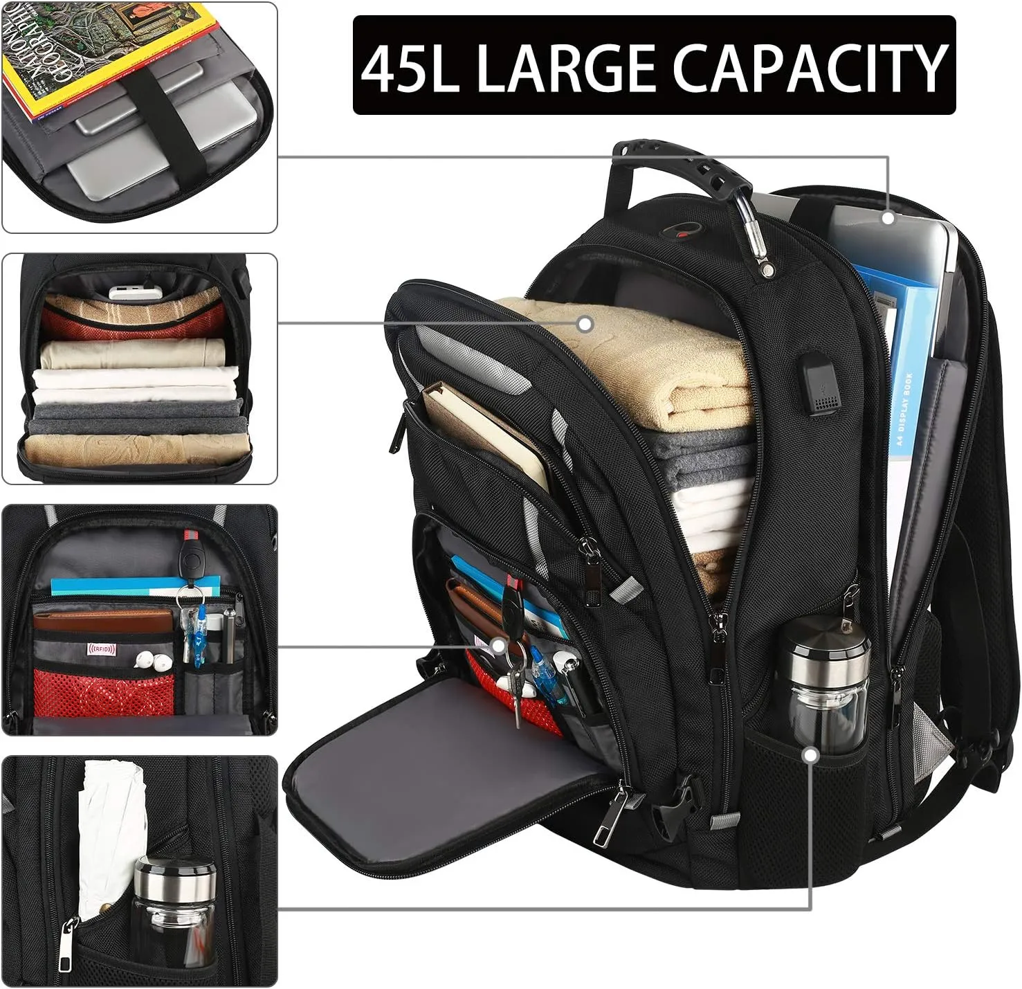 Mogplof 17.3 Laptop Backpack for Men Women, 19 * 14.6 * 10.2 Inch Extra Large Travel laptop Backpack with USB Charging Port, TSA Friendly Flight Approved with RFID Anti Theft Pocket