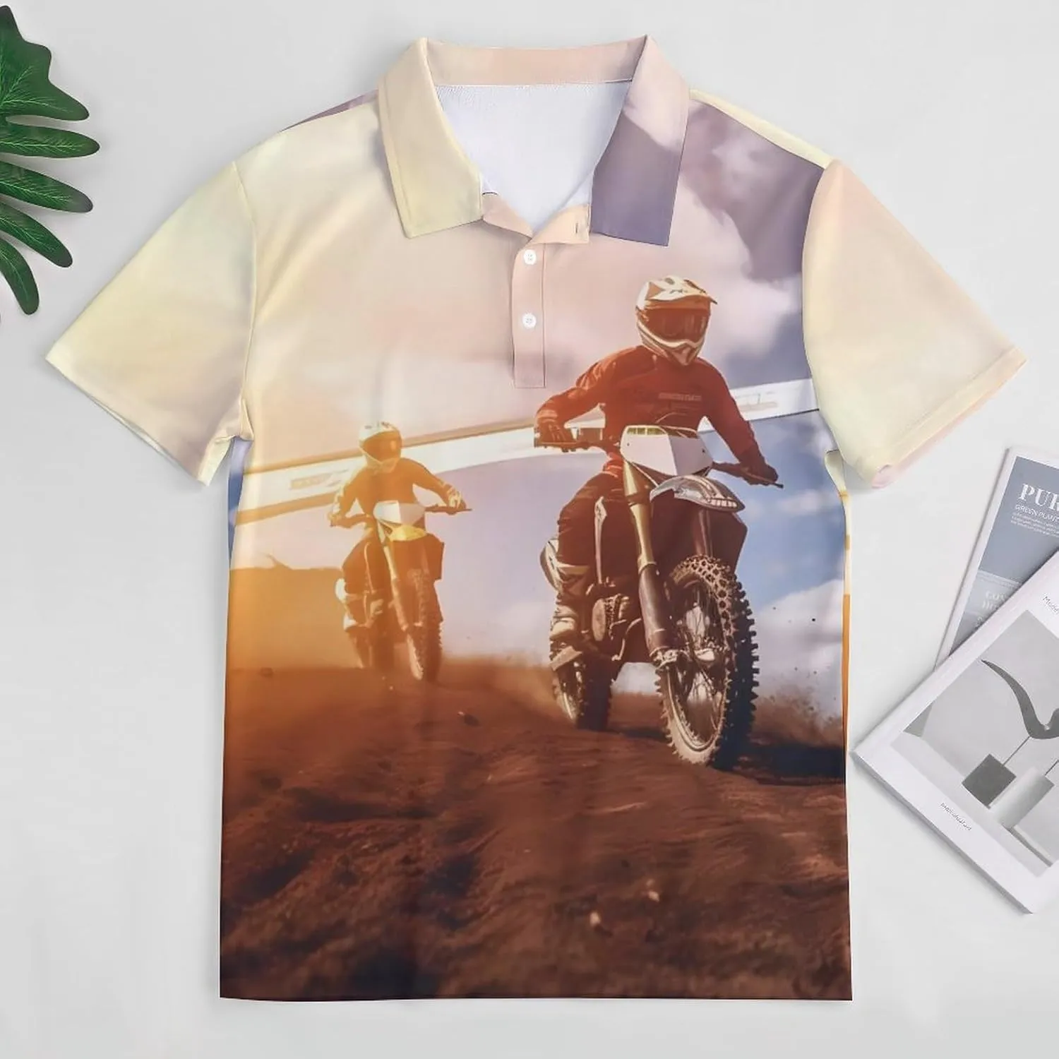Motorcycle Motorsport Mountain Sunset Mens Short Sleeve Polo Shirts Straight Sports Golf Tennis T-Shirt Quick Dry Long Top