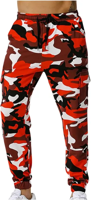 Muscularfit Athletic Pants for Men 2024 Trendy Stretch Waist Camo Pant Causal Drawstring Multi Pockets Camouflage Sweatpants