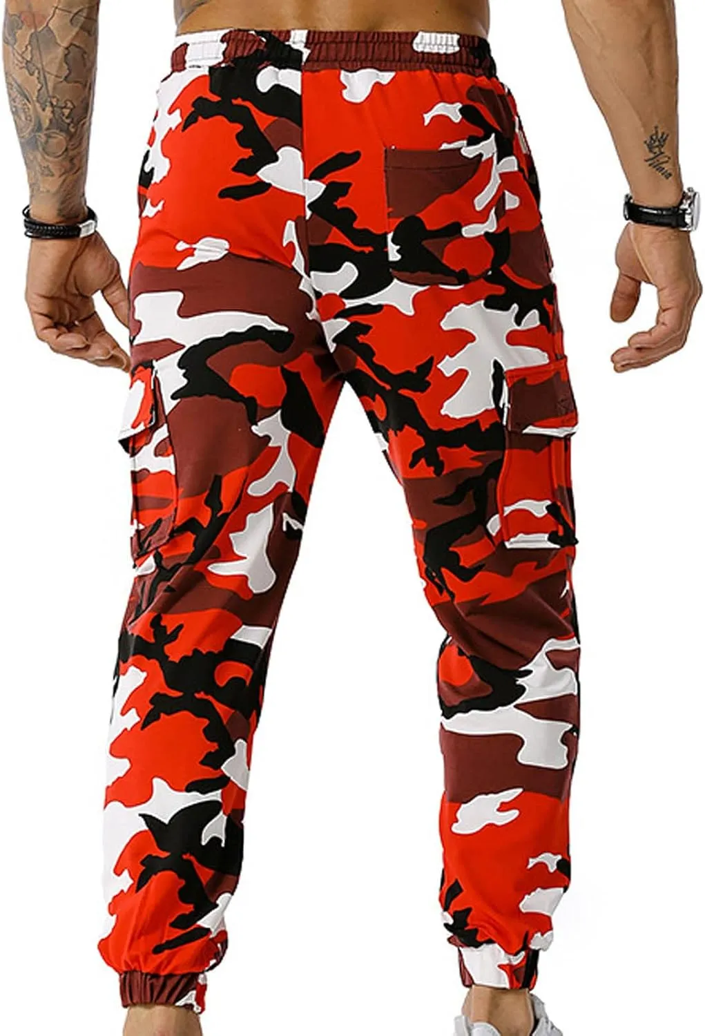 Muscularfit Athletic Pants for Men 2024 Trendy Stretch Waist Camo Pant Causal Drawstring Multi Pockets Camouflage Sweatpants