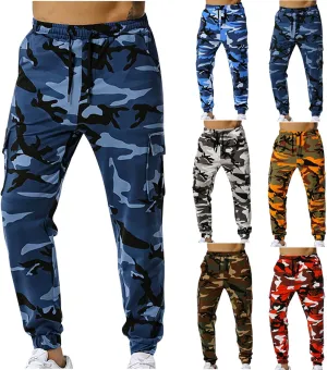Muscularfit Athletic Pants for Men 2024 Trendy Stretch Waist Camo Pant Causal Drawstring Multi Pockets Camouflage Sweatpants