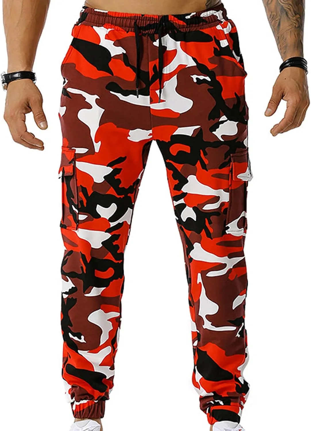 Muscularfit Athletic Pants for Men 2024 Trendy Stretch Waist Camo Pant Causal Drawstring Multi Pockets Camouflage Sweatpants