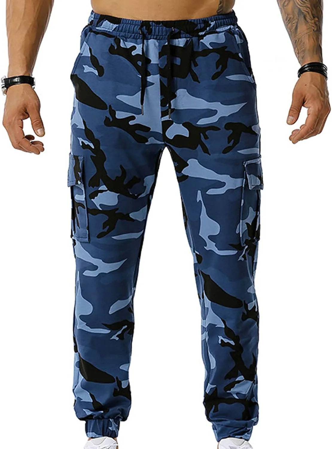 Muscularfit Athletic Pants for Men 2024 Trendy Stretch Waist Camo Pant Causal Drawstring Multi Pockets Camouflage Sweatpants