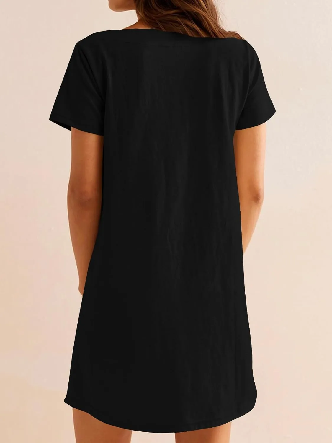 Naggoo Women Summer Sundresses Short Sleeve Square Neck Shift Tshirt Mini Dress with Pockets