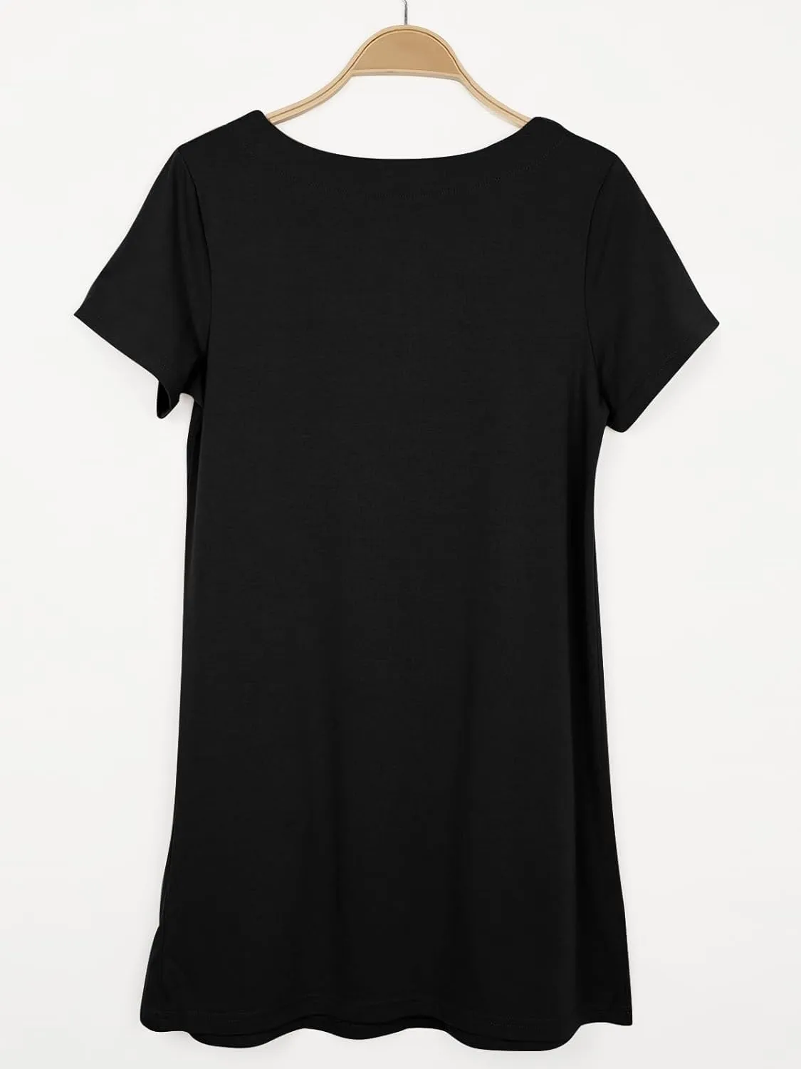 Naggoo Women Summer Sundresses Short Sleeve Square Neck Shift Tshirt Mini Dress with Pockets