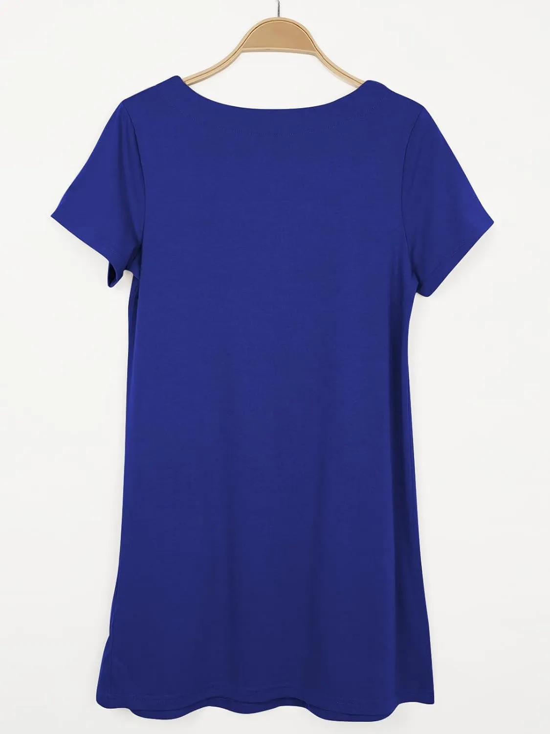 Naggoo Women Summer Sundresses Short Sleeve Square Neck Shift Tshirt Mini Dress with Pockets