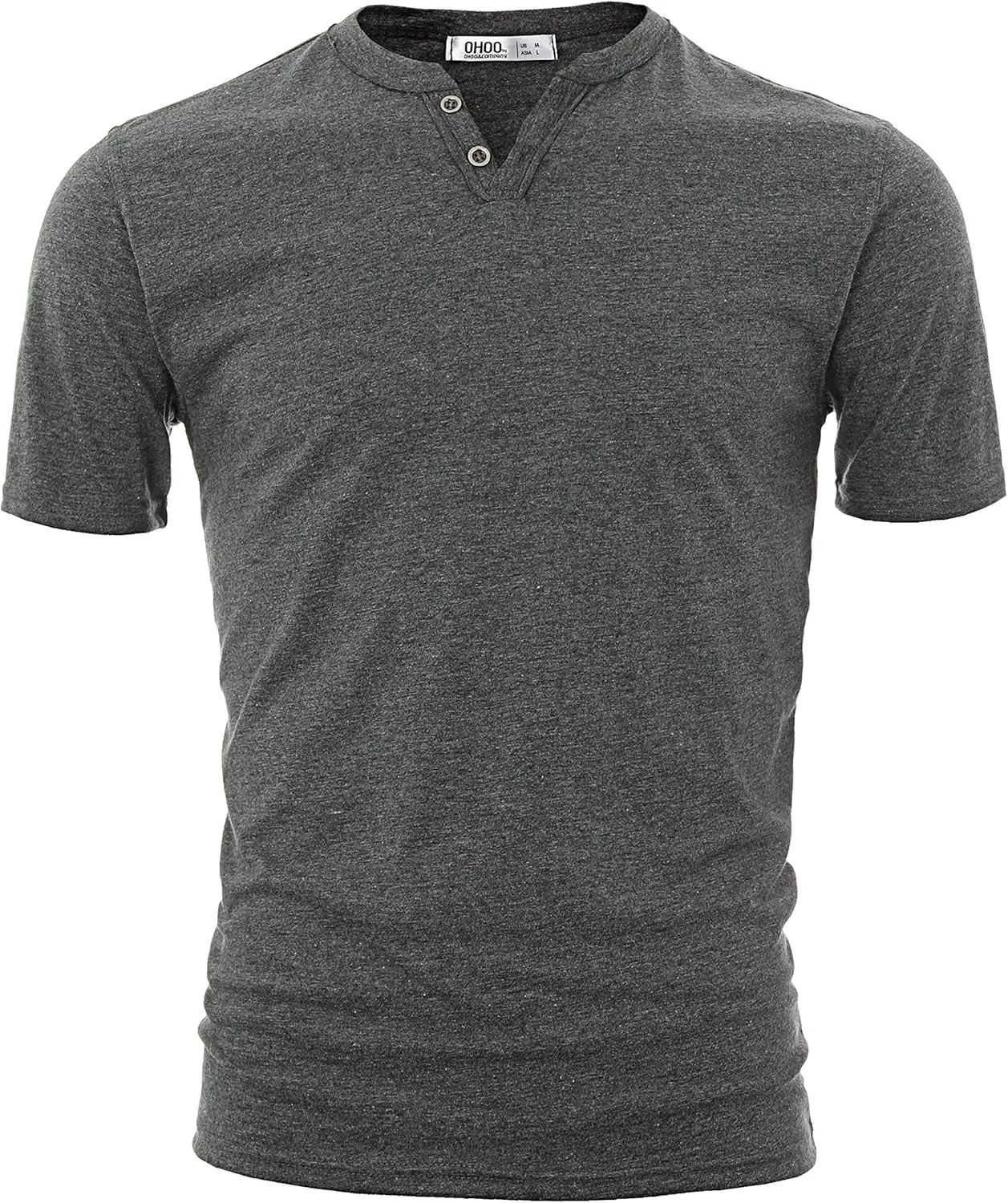 Ohoo Mens Slim Fit Casual Short Sleeve Placket Melange Color Fabric Cotton Henley T-Shirts